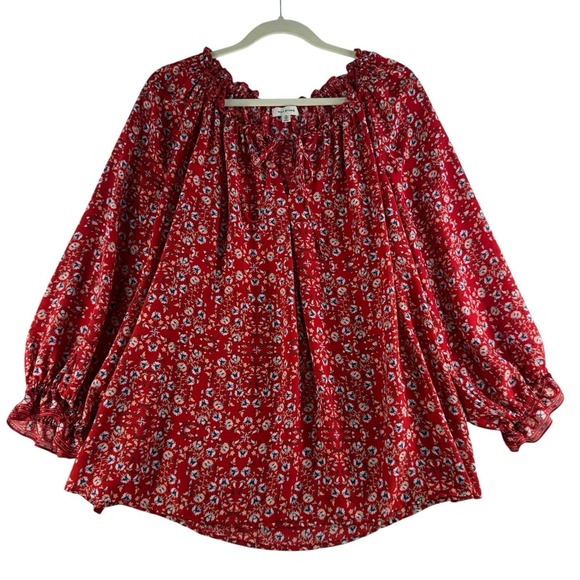 Max Studio Tops - Max Studio Plus 1X Top Red Floral Peasant Blouse Boho Cottagecore Flowy Women's
